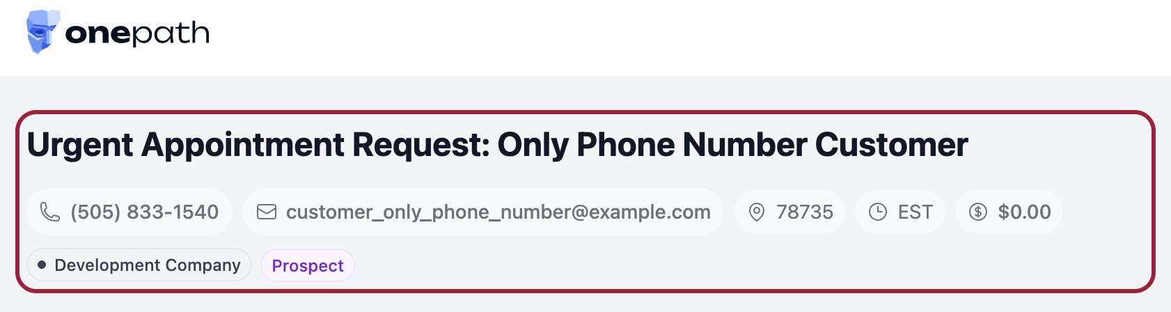 Customer info section