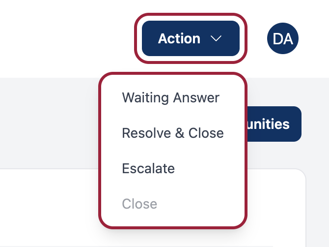 Action dropdown opened